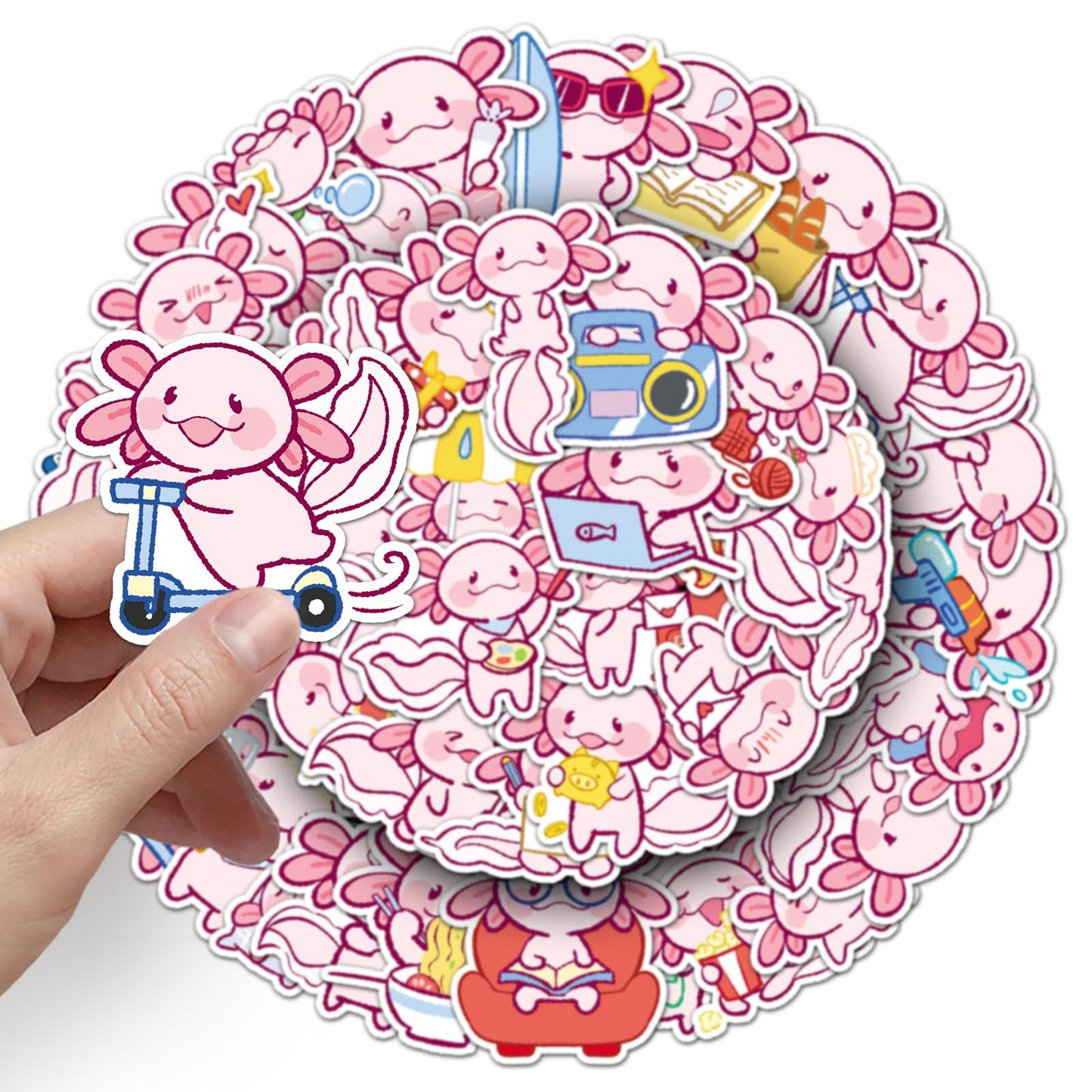 wyyeleswm 50PCS Cute Axolotl Stickers – Waterproof Vinyl for Water Bottles, Laptops & Scrapbooks