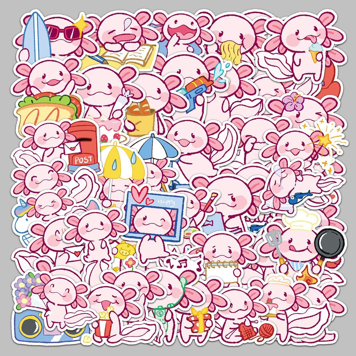 wyyeleswm 50PCS Cute Axolotl Stickers – Waterproof Vinyl for Water Bottles, Laptops & Scrapbooks