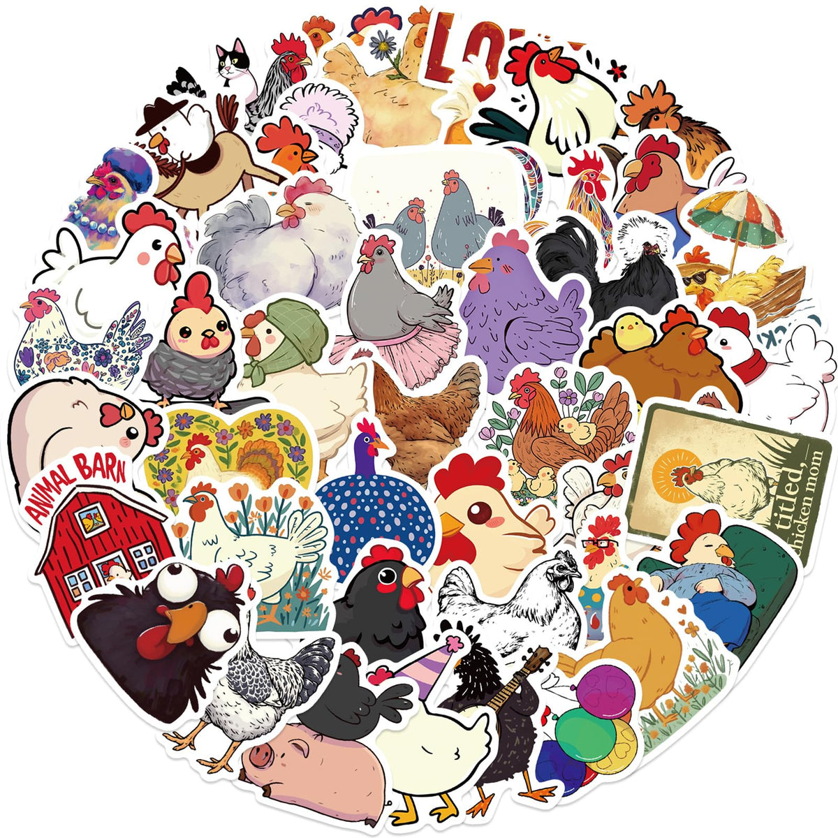 Wyyeleswm 50Pcs Funny Chicken Stickers - Waterproof Vinyl Decals Pack for Kids & Teens