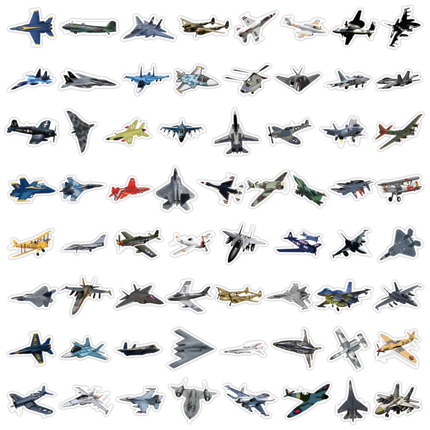 Wyyeleswm 60pcs Fighter Plane Stickers - Waterproof Vinyl Warplane Decor for Laptops, Water Bottles & Gear