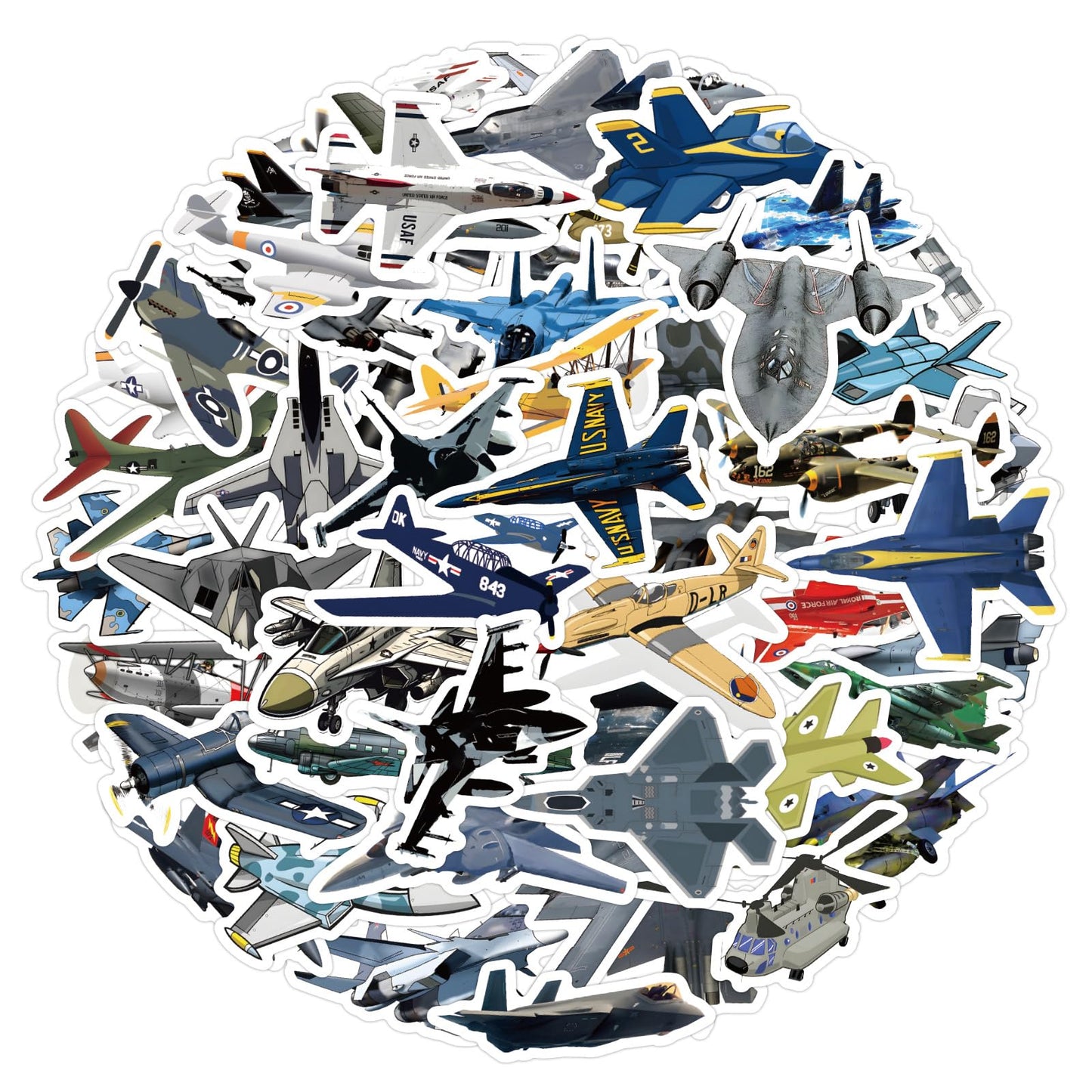 Wyyeleswm 60pcs Fighter Plane Stickers - Waterproof Vinyl Warplane Decor for Laptops, Water Bottles & Gear
