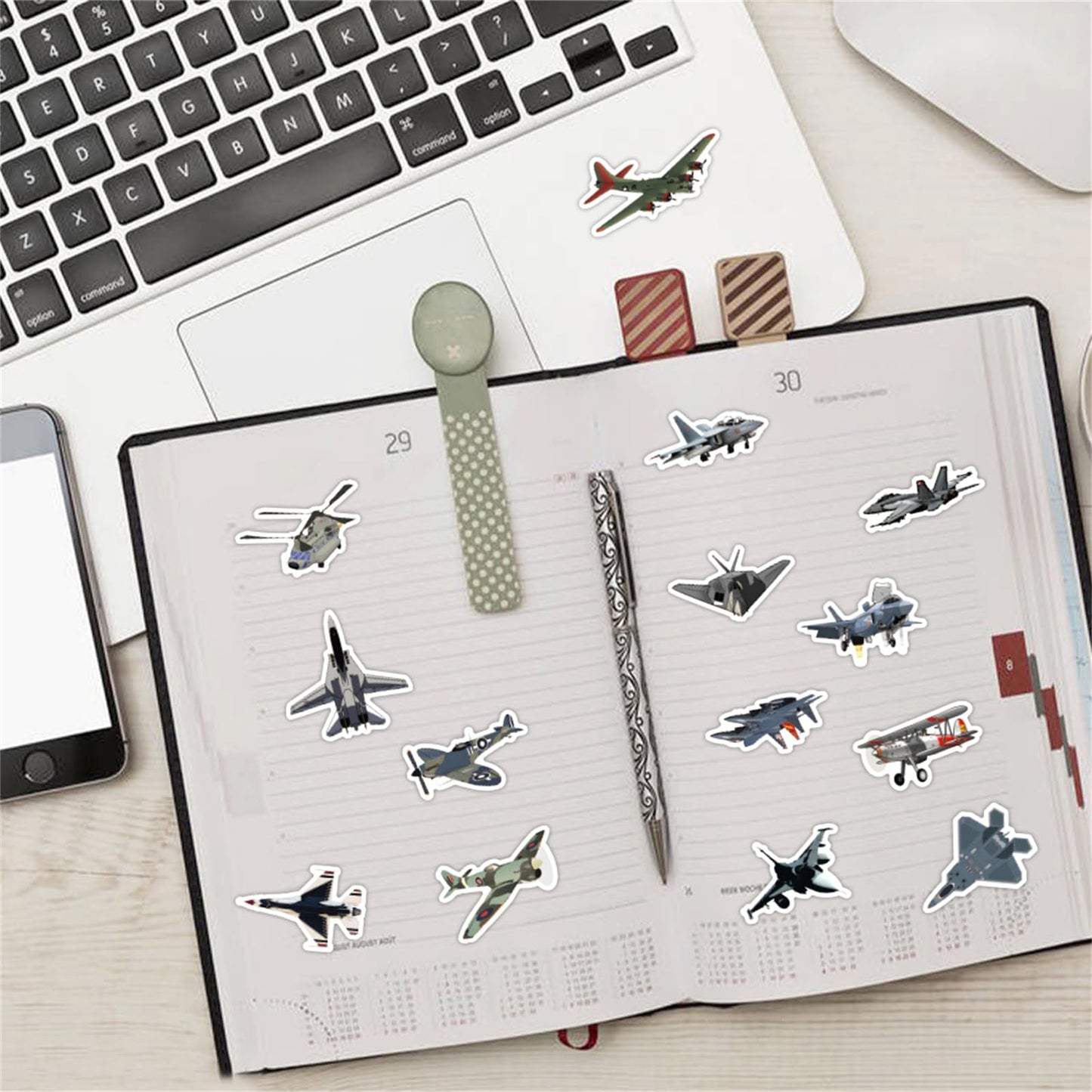 Wyyeleswm 60pcs Fighter Plane Stickers - Waterproof Vinyl Warplane Decor for Laptops, Water Bottles & Gear