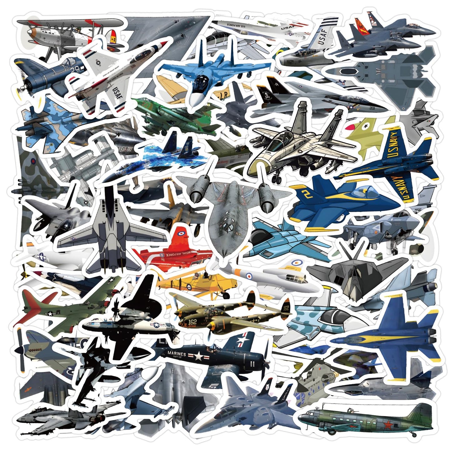 Wyyeleswm 60pcs Fighter Plane Stickers - Waterproof Vinyl Warplane Decor for Laptops, Water Bottles & Gear