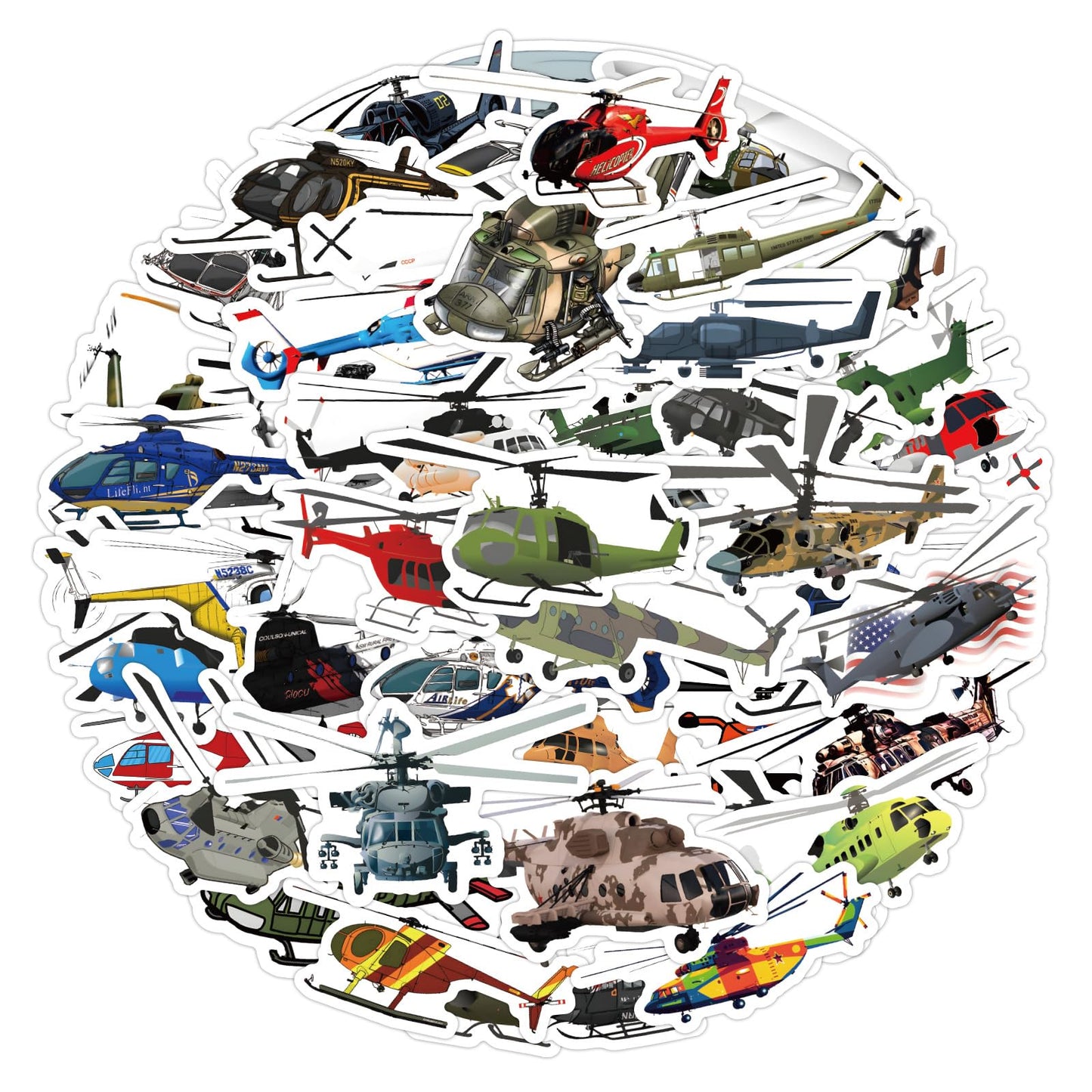 Wyyeleswm 60 Pack Helicopter Stickers – Waterproof Vinyl Decals for Laptops, Water Bottles, Helmets, Bikes