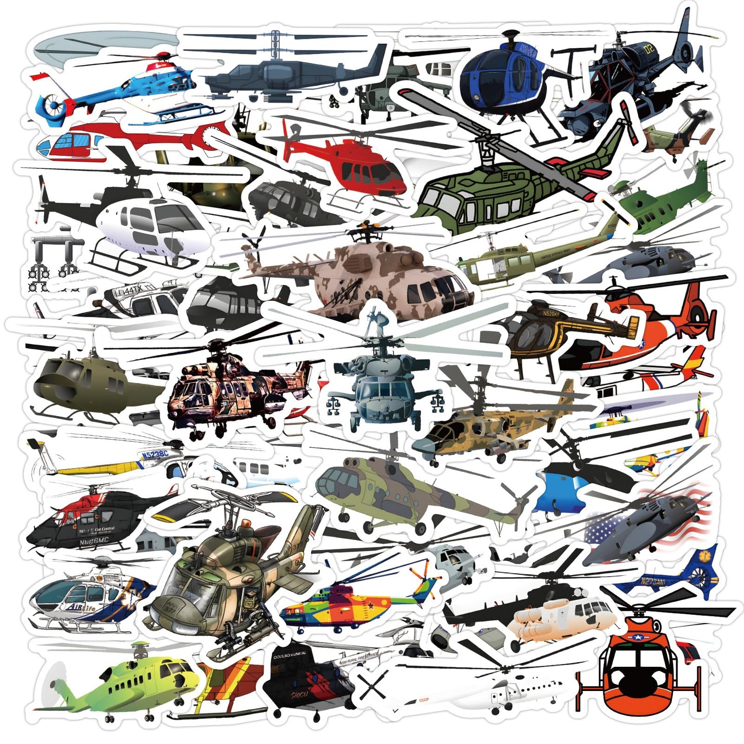 Wyyeleswm 60 Pack Helicopter Stickers – Waterproof Vinyl Decals for Laptops, Water Bottles, Helmets, Bikes