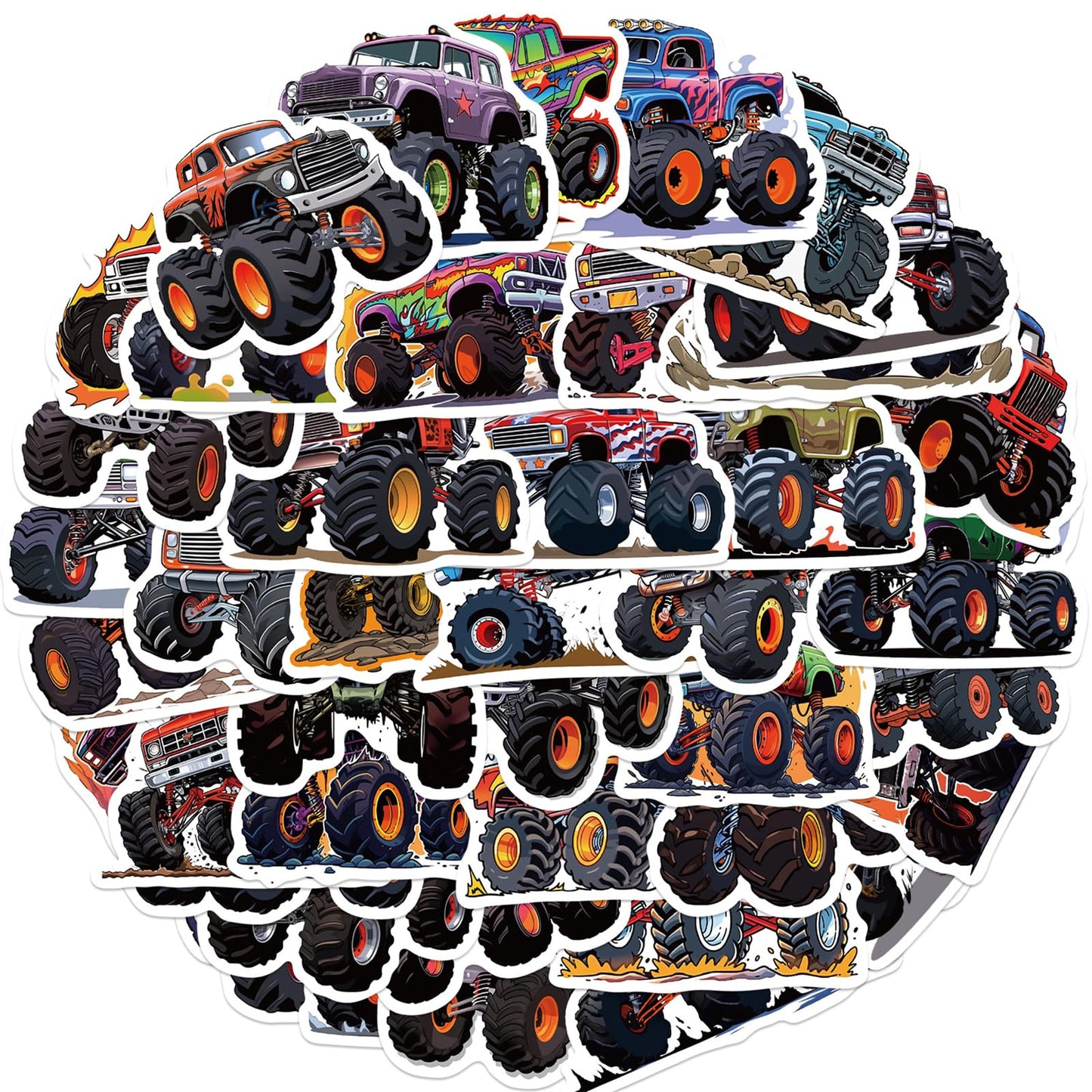 wyyeleswm 50PCS Monster Truck Stickers for Kids – Waterproof Vinyl Decals for Water Bottles, Laptops & More