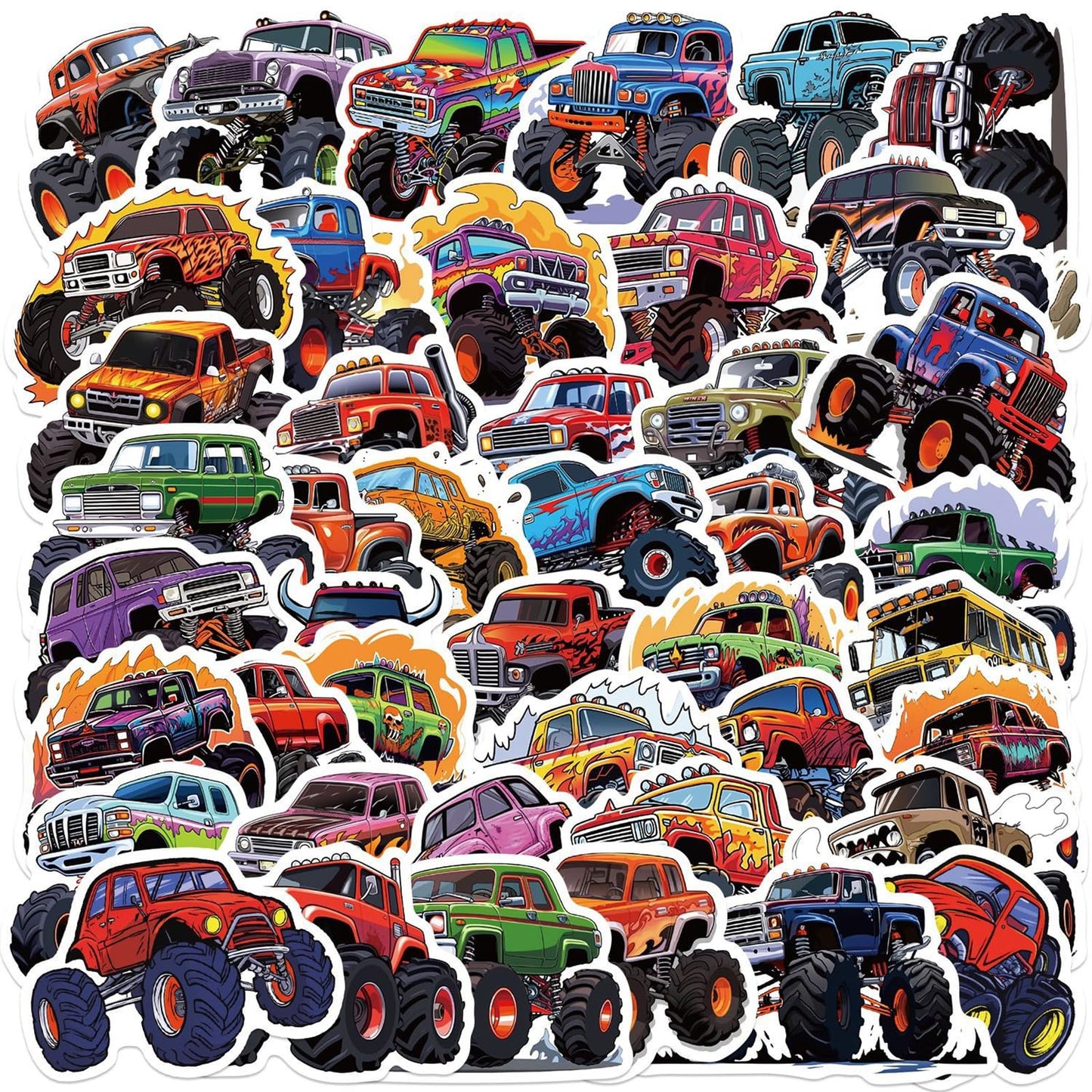 wyyeleswm 50PCS Monster Truck Stickers for Kids – Waterproof Vinyl Decals for Water Bottles, Laptops & More