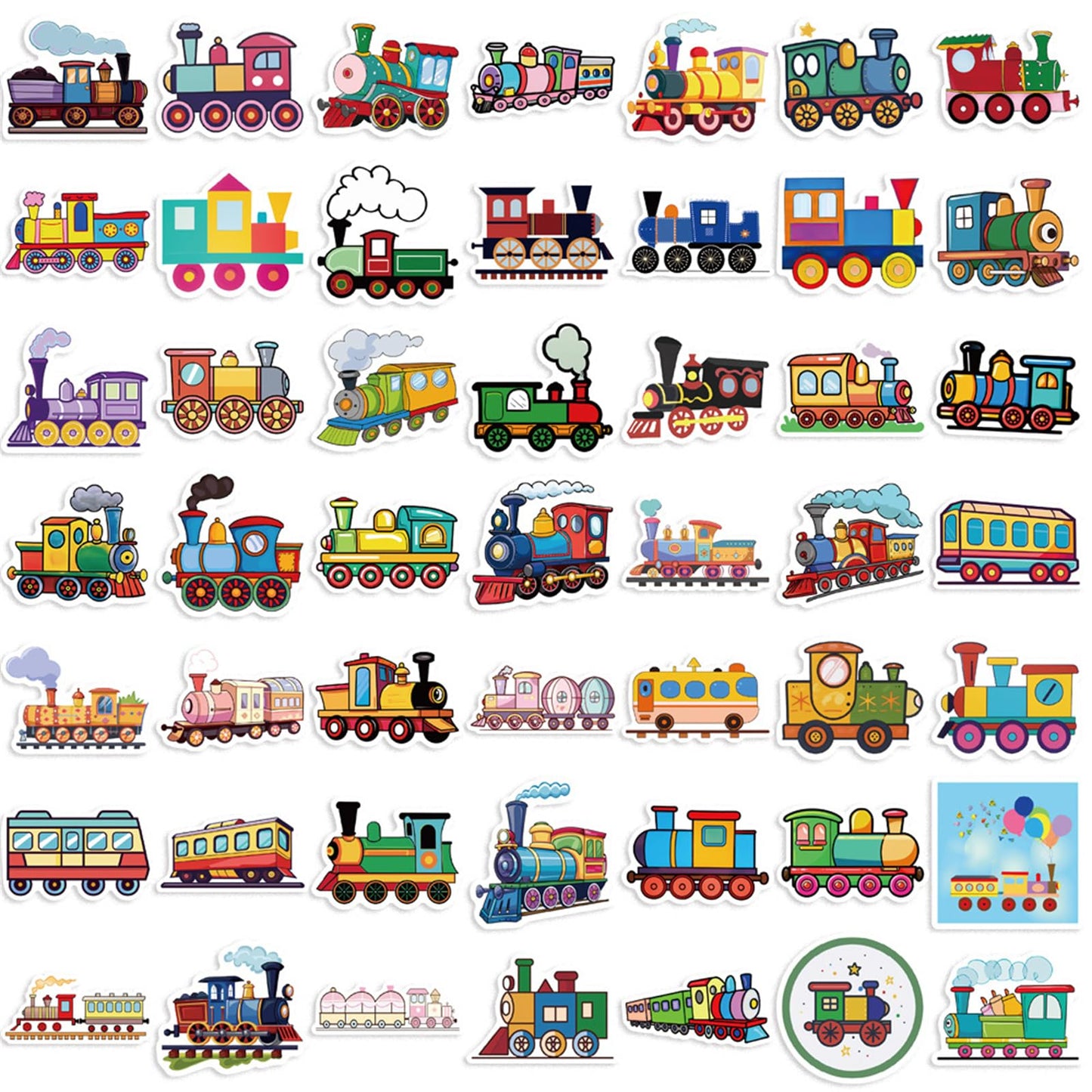 wyyeleswm 55 Pcs Cartoon Train Stickers – Waterproof Vinyl for Laptops & Water Bottles