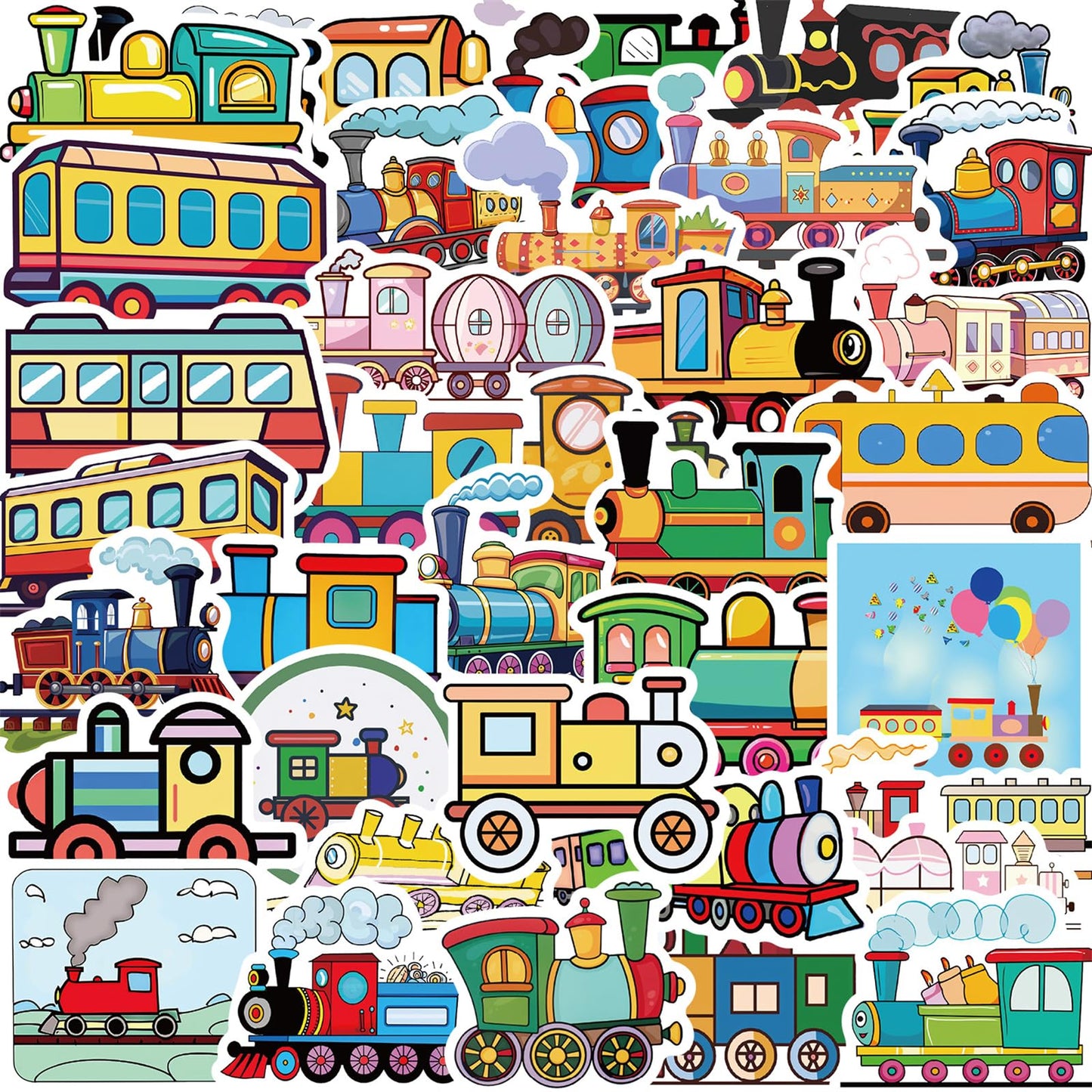 wyyeleswm 55 Pcs Cartoon Train Stickers – Waterproof Vinyl for Laptops & Water Bottles