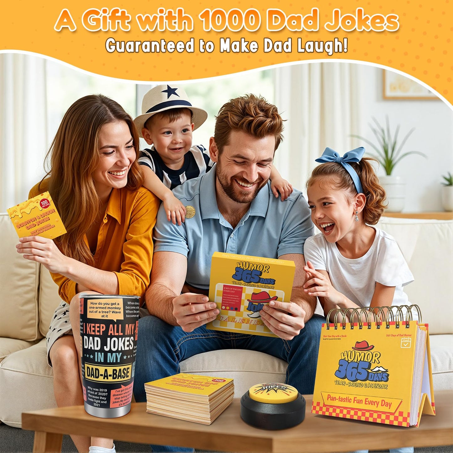 WYZOID 4-in-1 Dad Jokes Gift Set — 1,000 Jokes, Button, Calendar, Scratch Cards & 20oz Tumbler