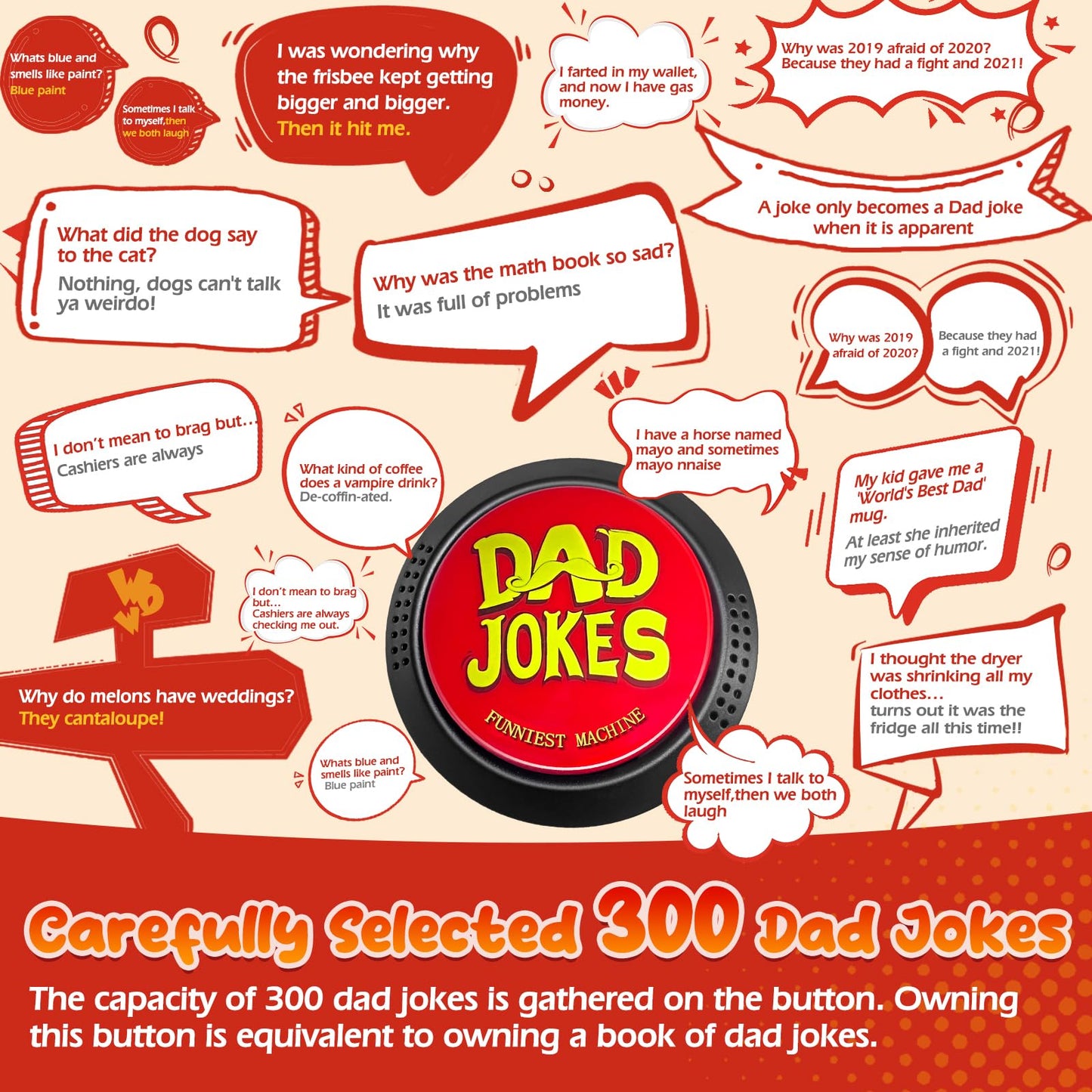 WYZOID Dad Jokes Button — 300 Jokes, Ready-to-Use Gift for Dad and Family