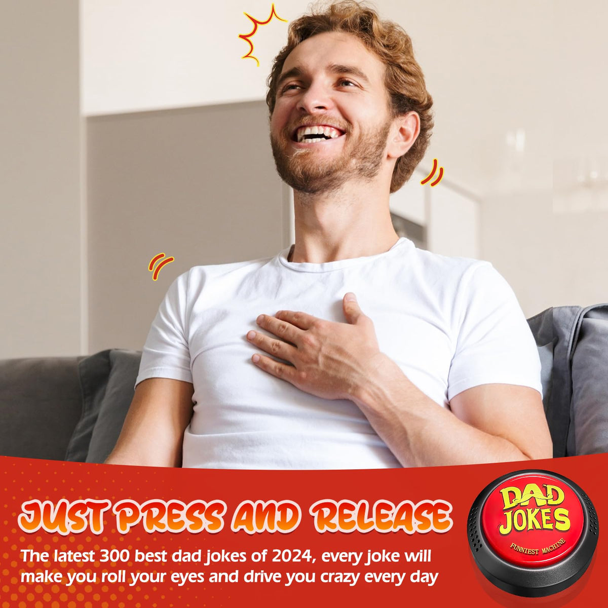 WYZOID Dad Jokes Button — 300 Jokes, Ready-to-Use Gift for Dad and Family