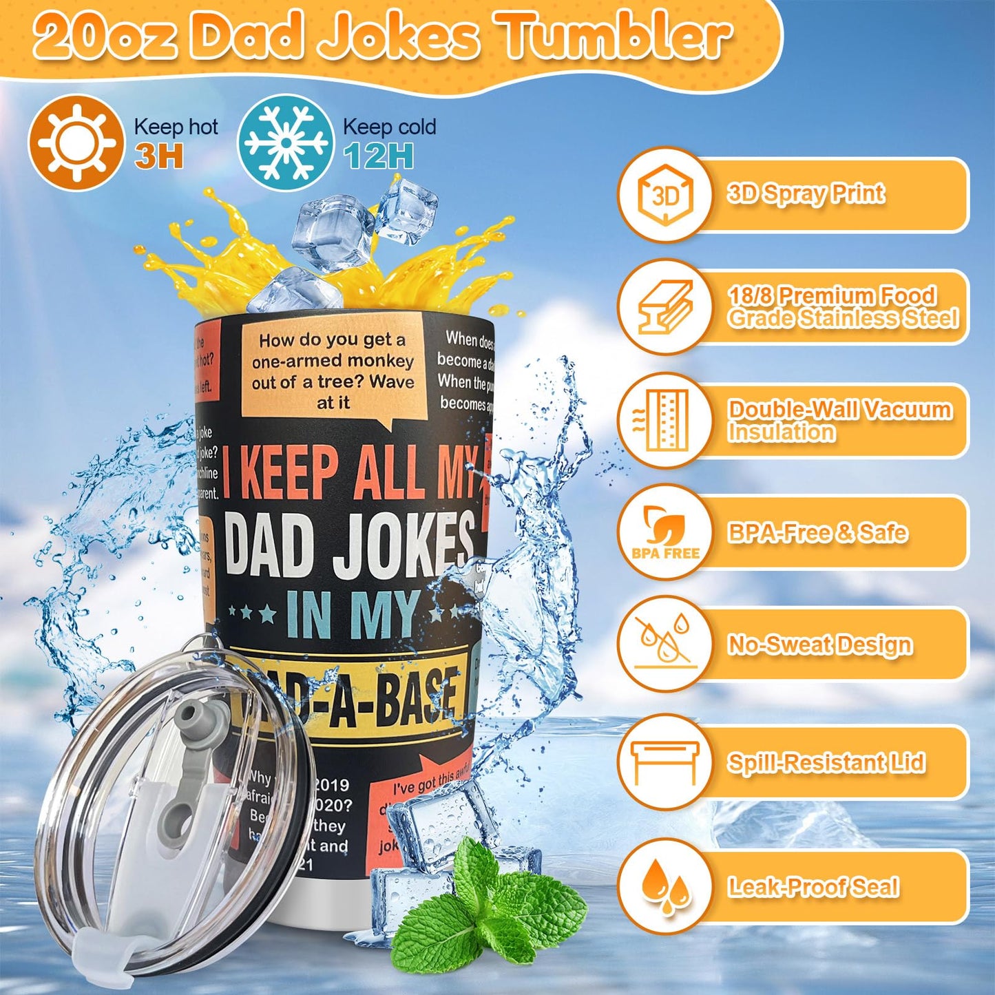 WYZOID 4-in-1 Dad Jokes Gift Set — 1,000 Jokes, Button, Calendar, Scratch Cards & 20oz Tumbler