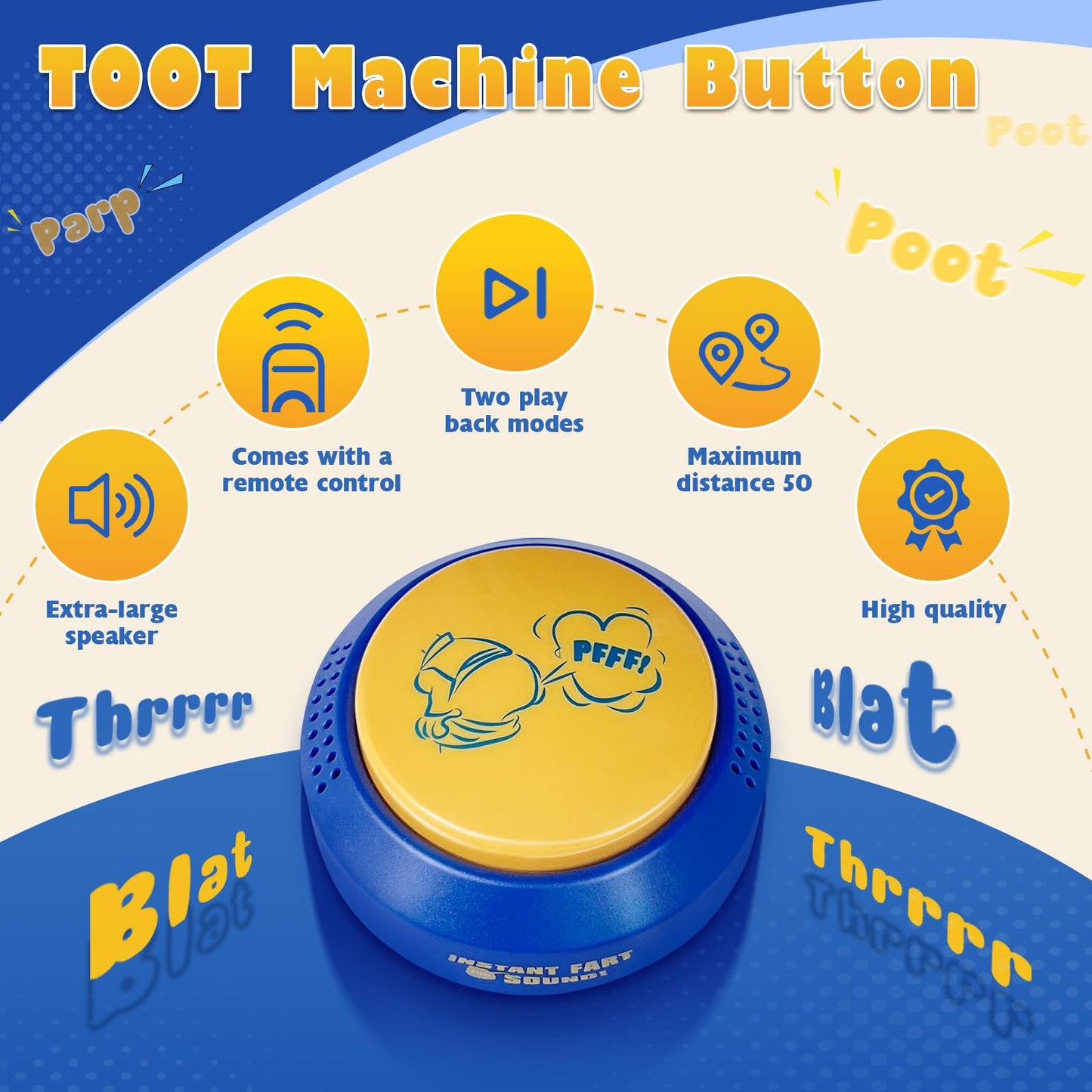 WYZOID Fart Sound Prank Machine – 30 Realistic Sounds, Button-Activated Prank Toy