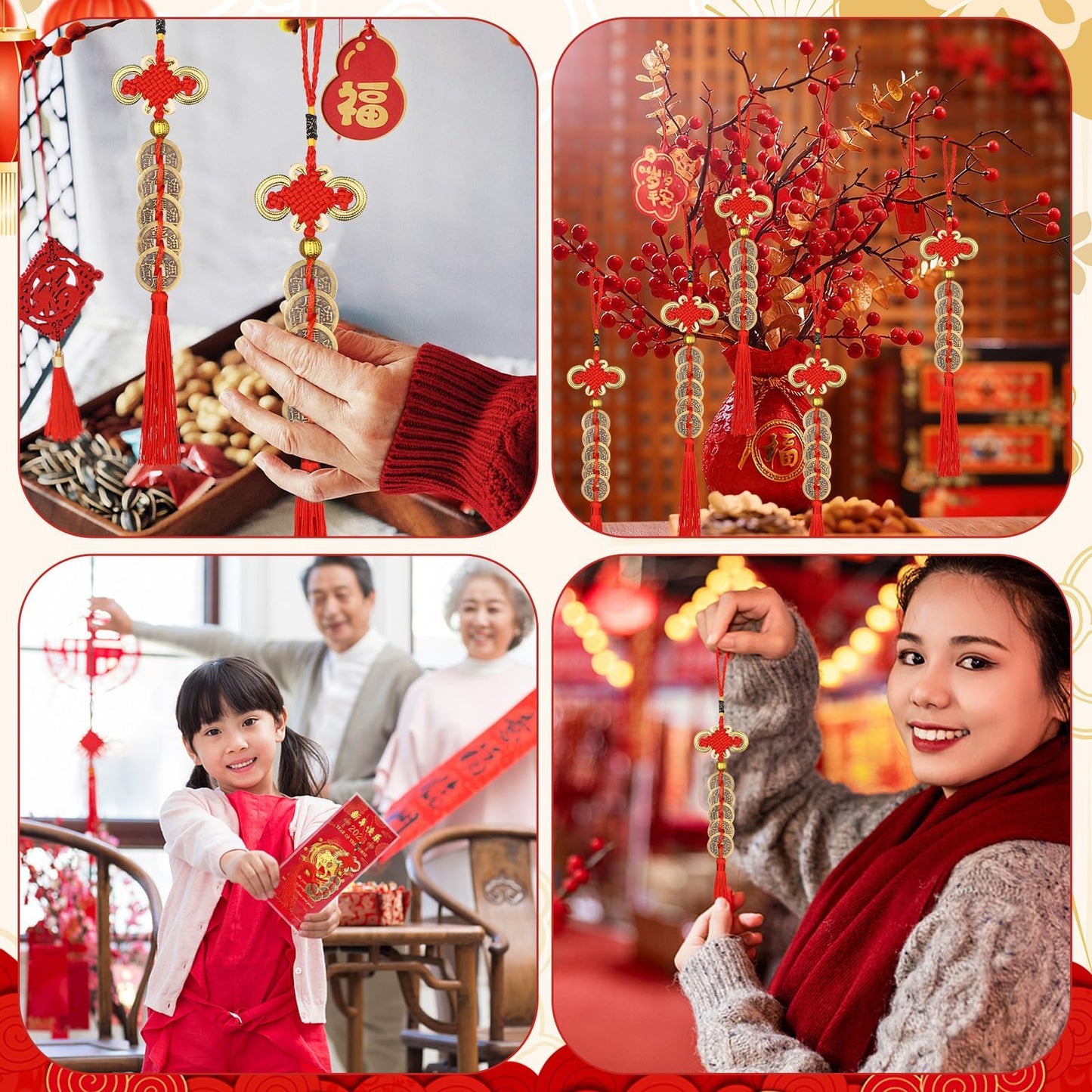 WZSTNBLA 30 Chinese Knot Lucky Coins & Feng Shui Ornaments with Blessing Cards