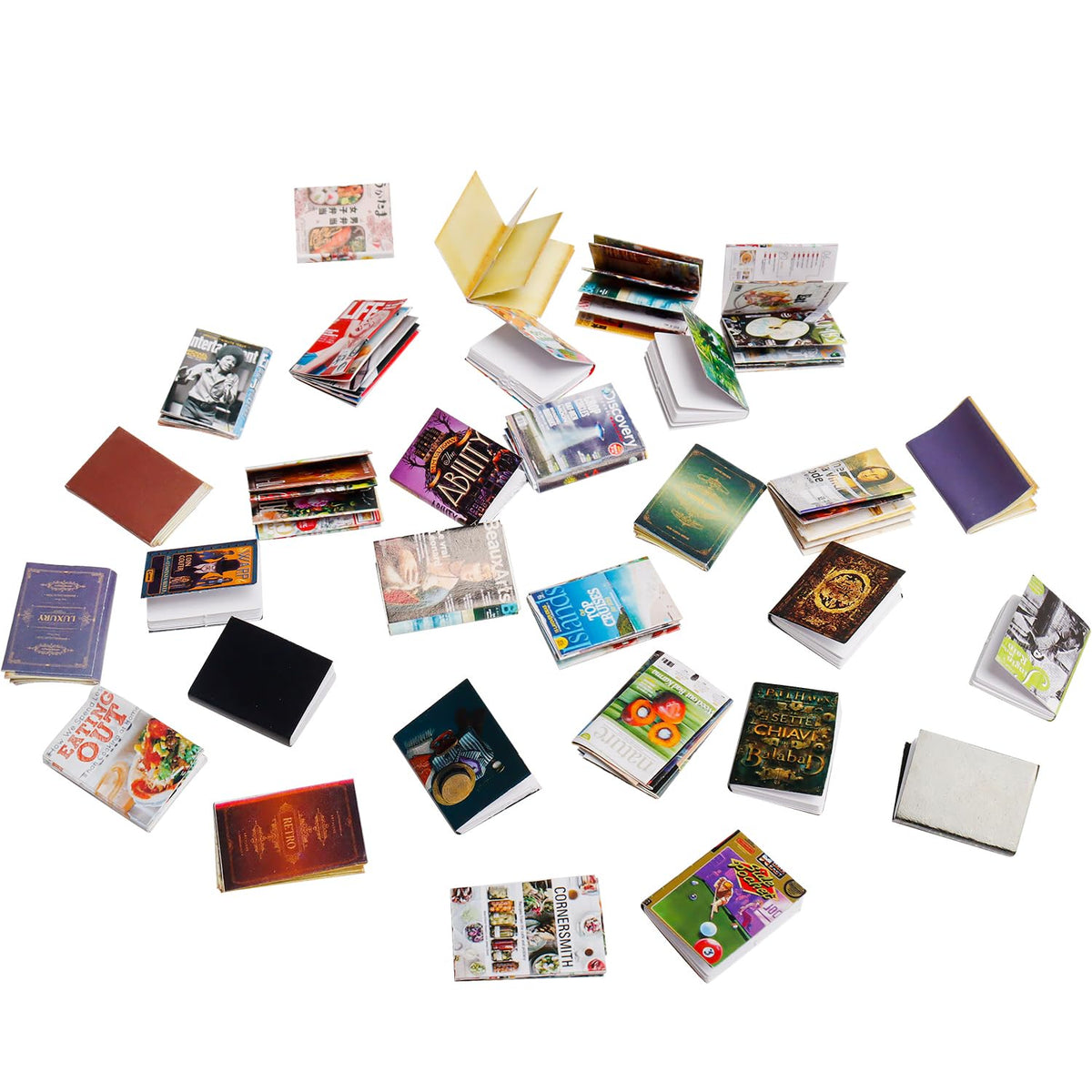 X Hot Popcorn – 30Pcs 1:12 Scale Mini Books for Dollhouses | Tiny Book Decor Set