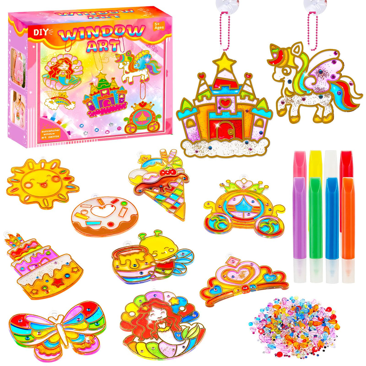 X Hot Popcorn Princess Window Art Kit – 16 DIY Suncatchers for Kids (Ages 5+)