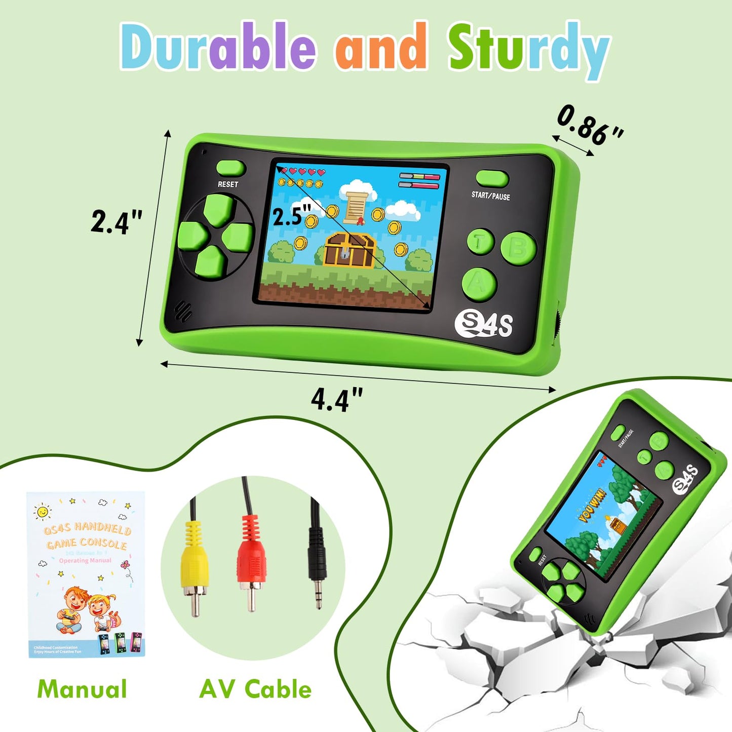 X-JOYKIDS Handheld Game Console – 142 Classic Games, TV Output, 2.5-inch LCD, 2025 Upgraded, Green