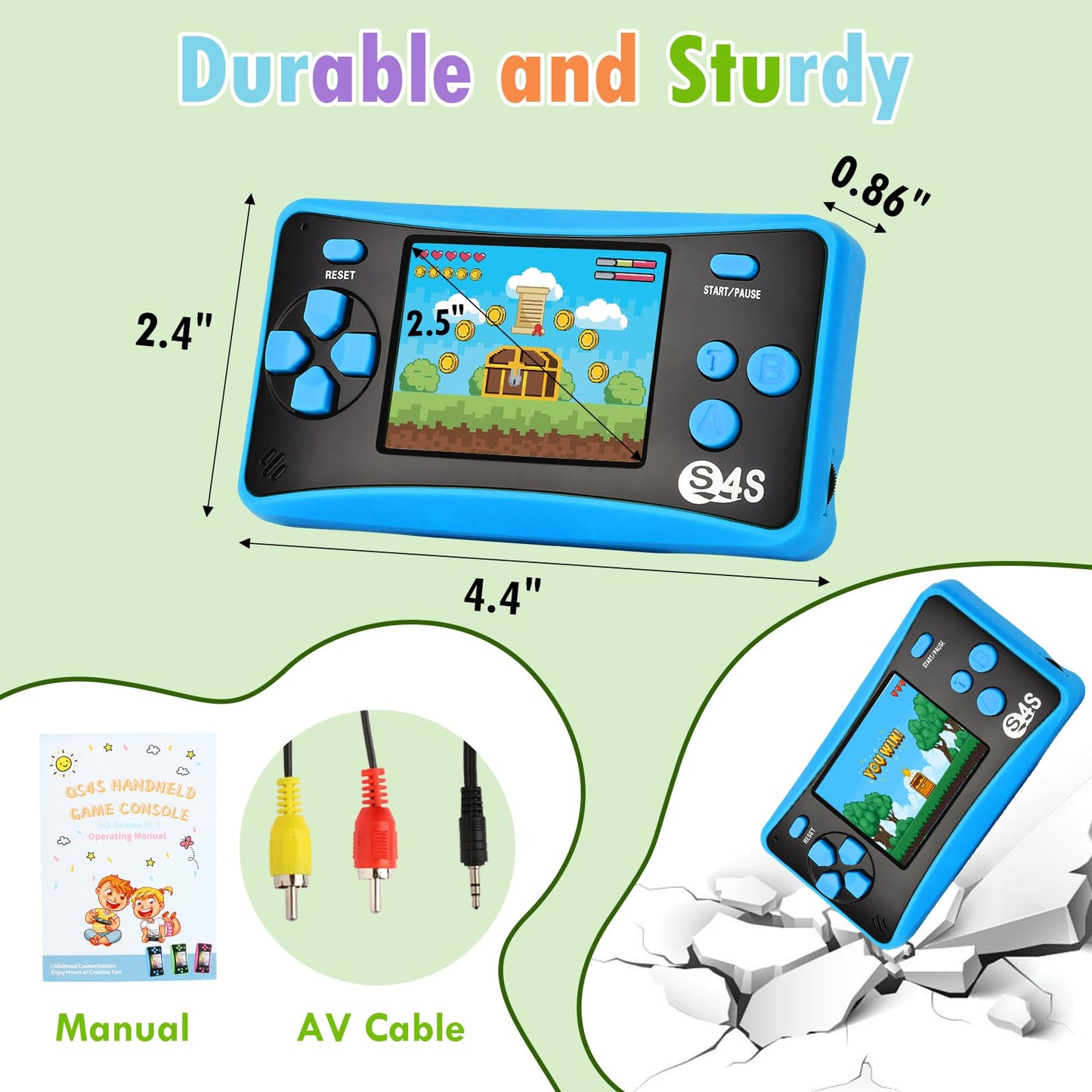 X-JOYKIDS Handheld Game Console for Kids Aged 4-10 | 142 Classic Games, TV Output, 2.5-inch LCD, Blue