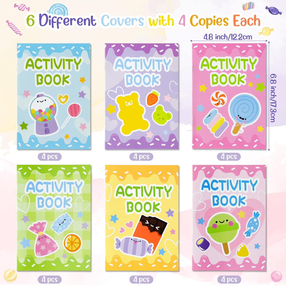 X1zuue Candy Activity Books for Kids – 24-Pack Coloring & Puzzle Set (Mazes & Word Games)