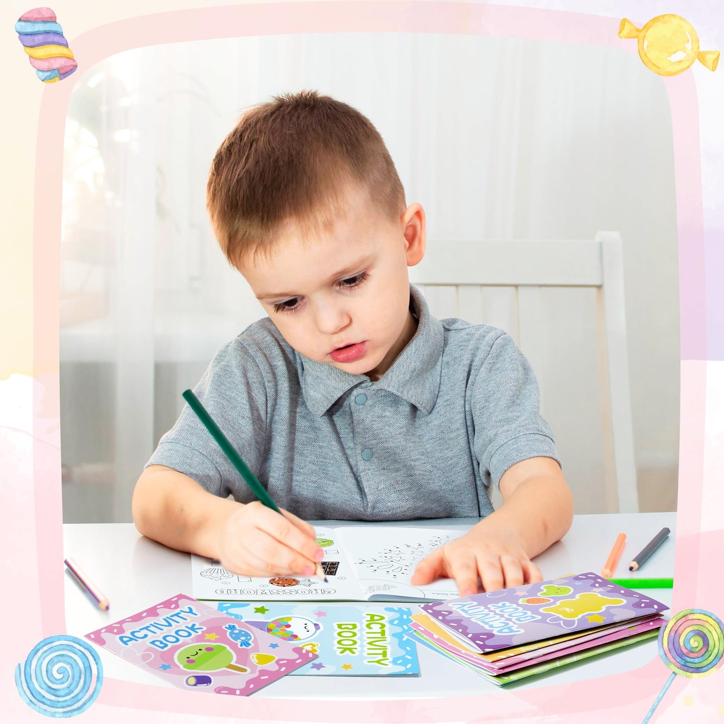 X1zuue Candy Activity Books for Kids – 24-Pack Coloring & Puzzle Set (Mazes & Word Games)