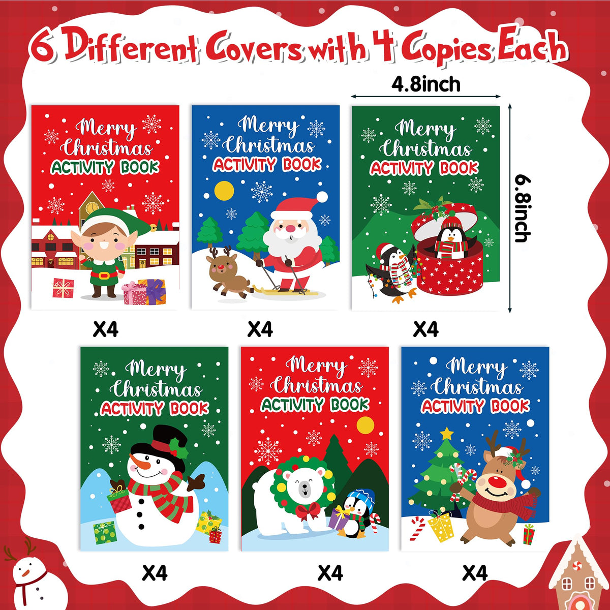 X1zuue Christmas Activity Books for Kids – 24 Mini Games Set for Holiday Fun