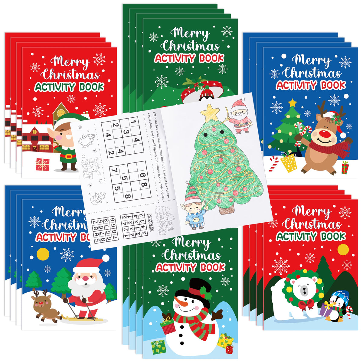 X1zuue Christmas Activity Books for Kids – 24 Mini Games Set for Holiday Fun