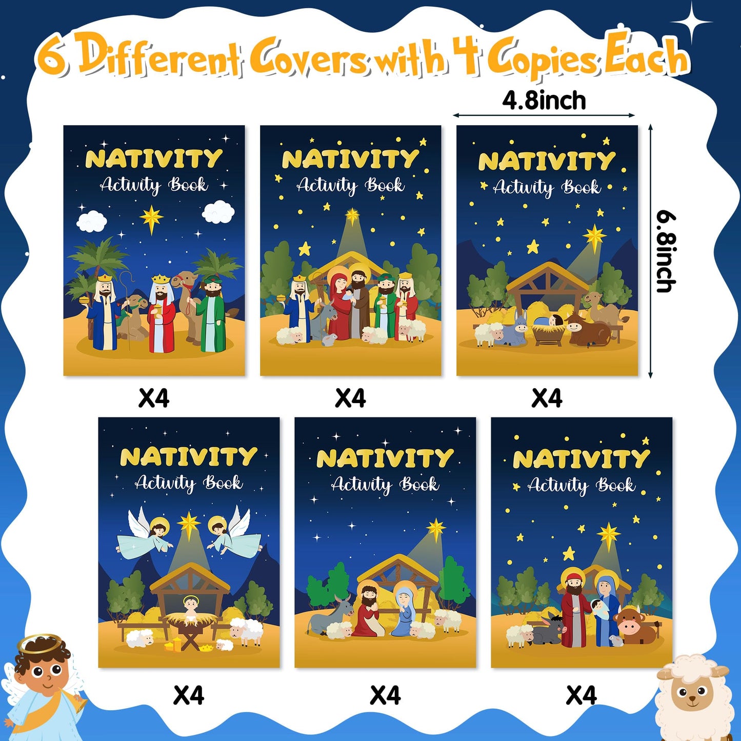 X1zuue Nativity Activity Books for Kids – 24 Mini Christmas Games & Coloring Set
