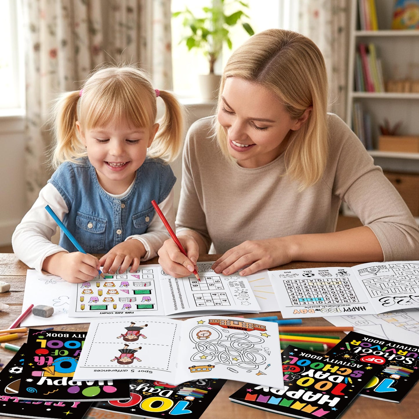 X1zuue Black 100th Day of School Activity Books – 24 Mini Games for Classrooms, DIY Gifts & Party Favors