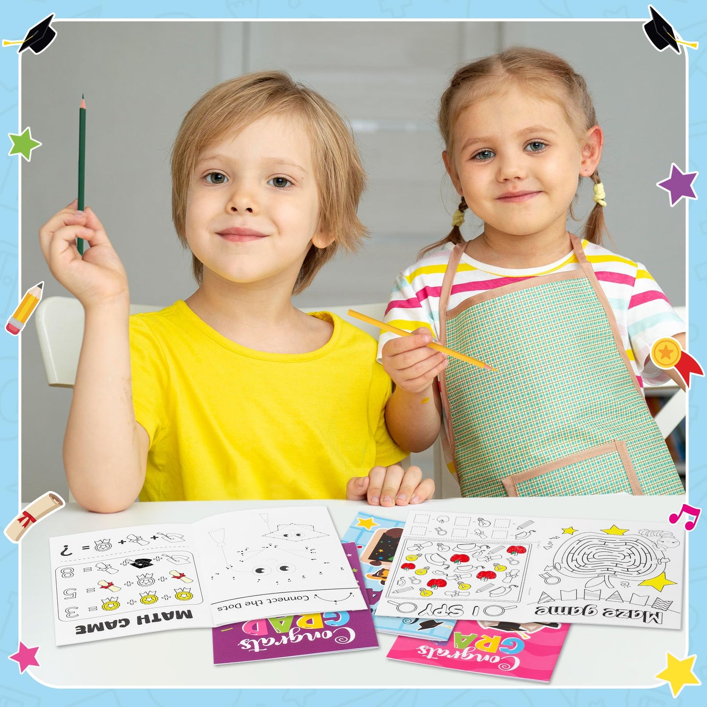 X1zuue Congrats Grad Activity Books - 48Pcs Kindergarten Graduation Mini Games & Coloring Book Set for Kids | Mazes, Word Searches & More