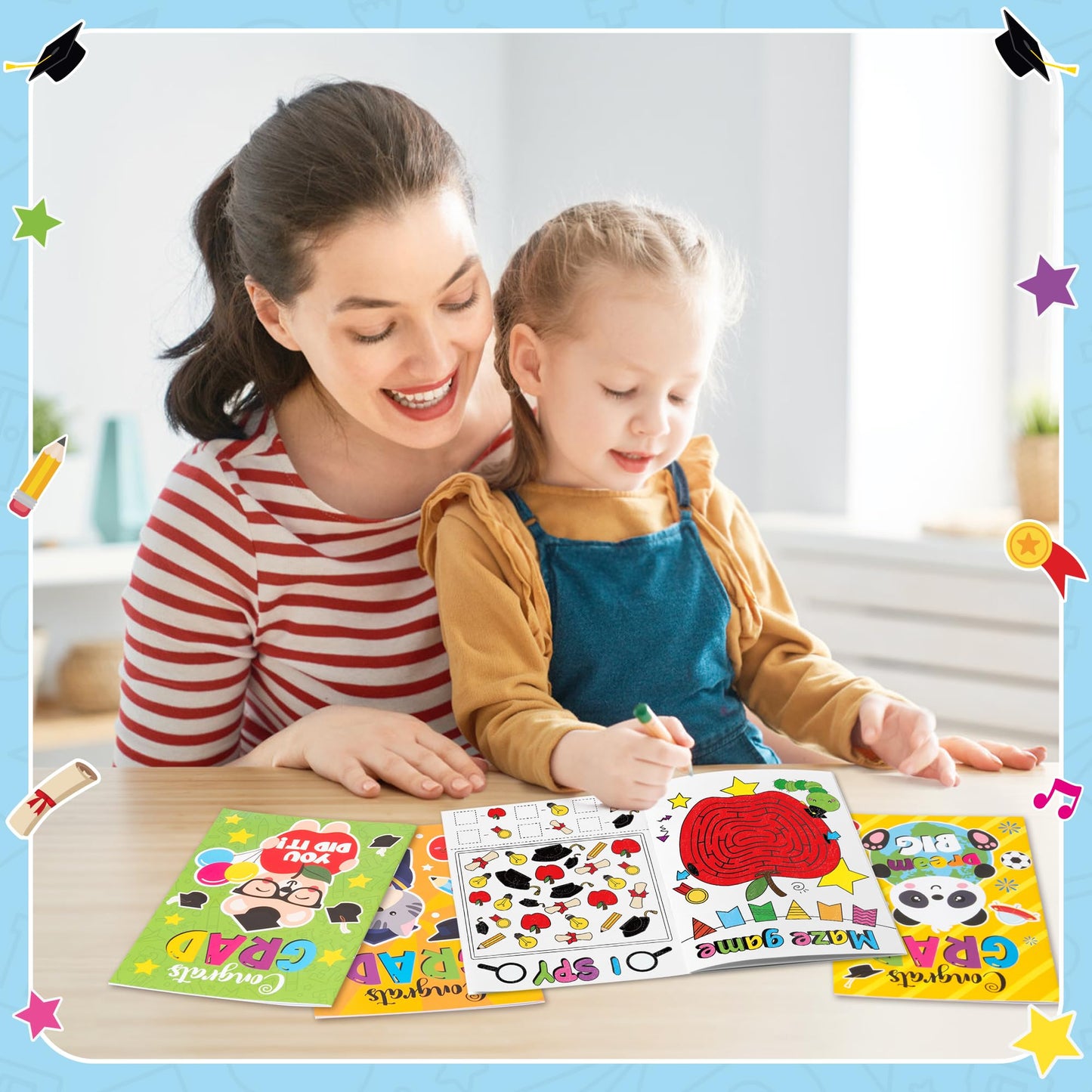 X1zuue Congrats Grad Activity Books - 48Pcs Kindergarten Graduation Mini Games & Coloring Book Set for Kids | Mazes, Word Searches & More
