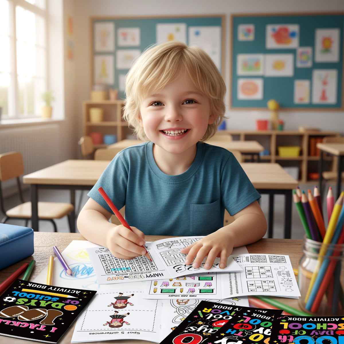 X1zuue Black 100th Day of School Activity Books – 24 Mini Games for Classrooms, DIY Gifts & Party Favors