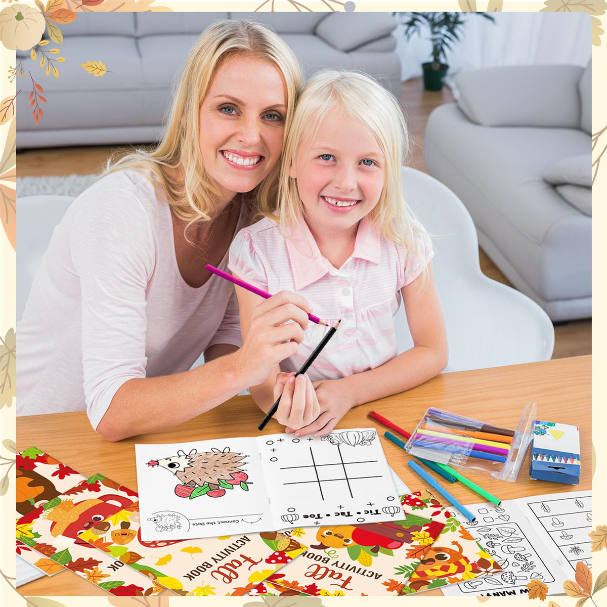 X1zuue Fall Activity Books for Kids – 24-Pack Autumn Coloring, Mazes, Word Scrambles & Party Favors