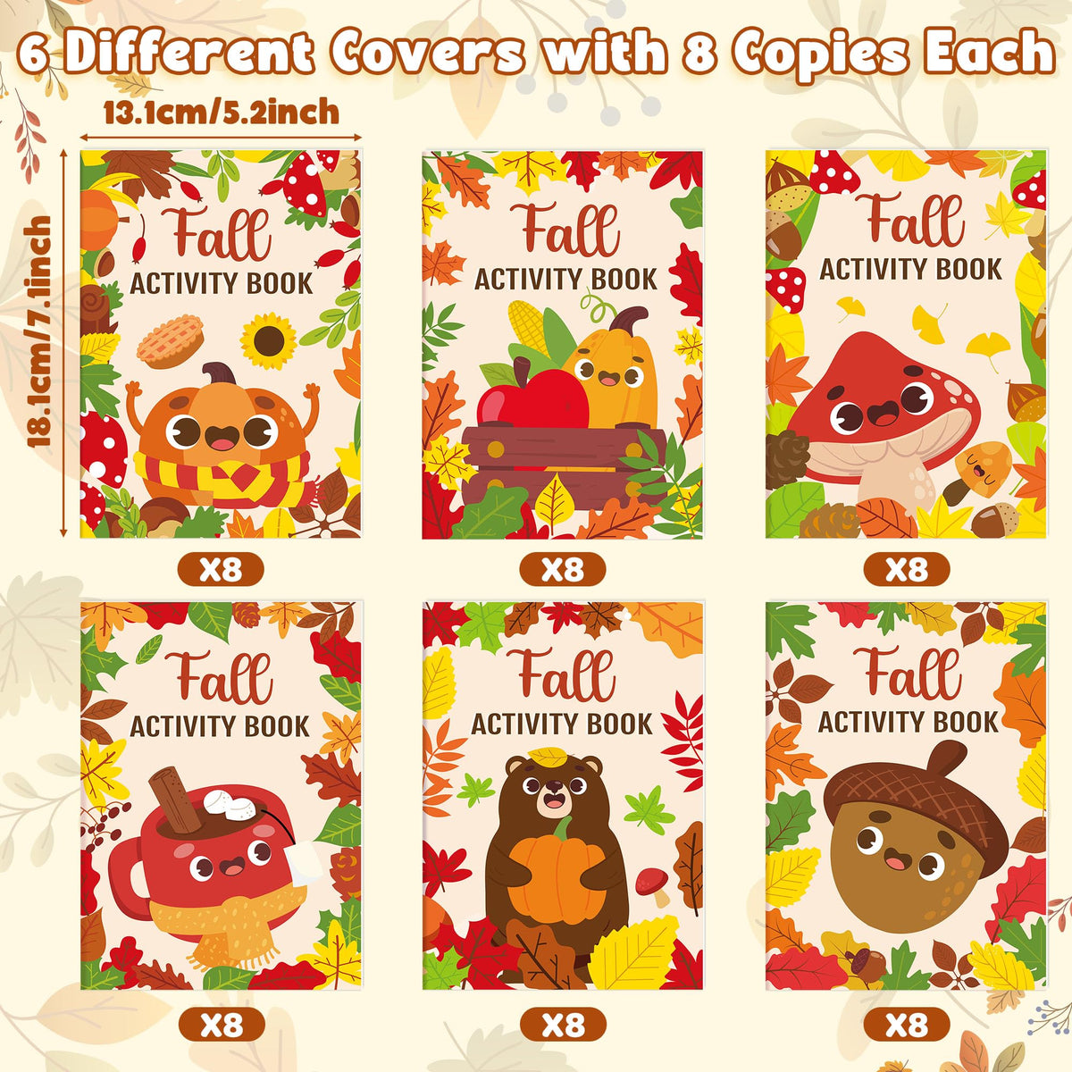 X1zuue Fall Activity Books for Kids – 24-Pack Autumn Coloring, Mazes, Word Scrambles & Party Favors