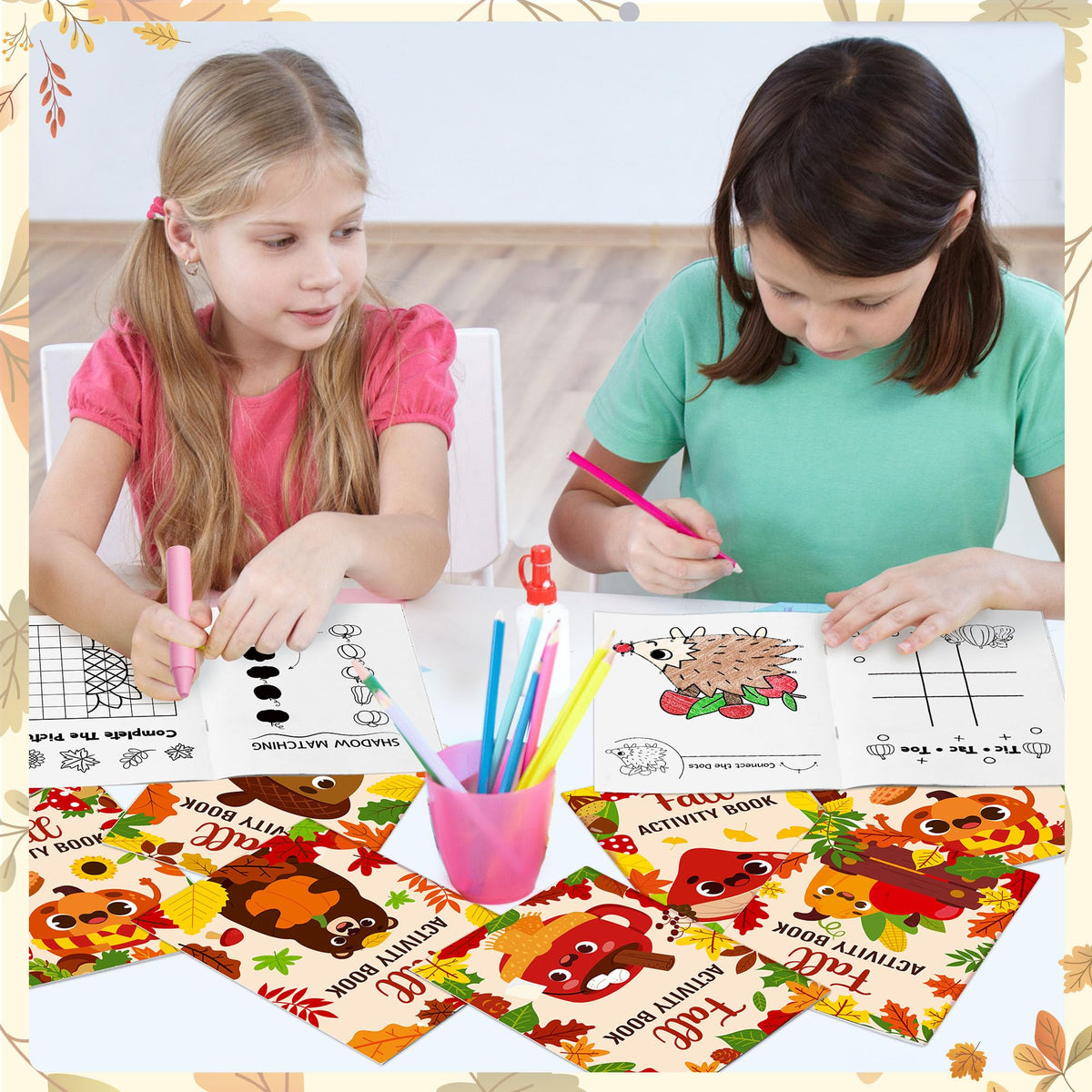 X1zuue Fall Activity Books for Kids – 24-Pack Autumn Coloring, Mazes, Word Scrambles & Party Favors