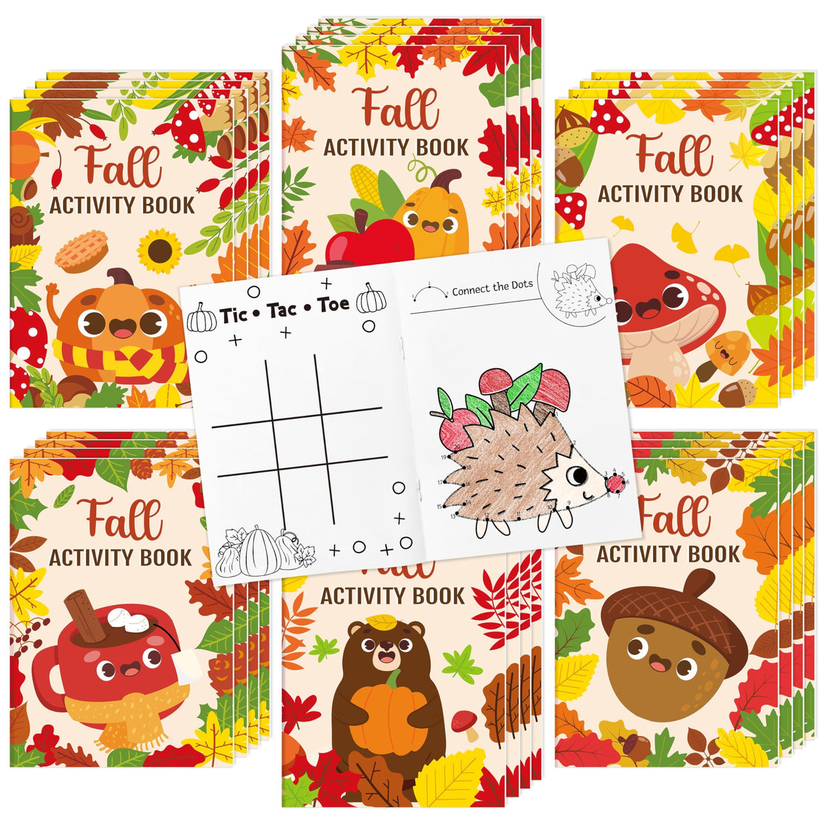 X1zuue Fall Activity Books for Kids – 24-Pack Autumn Coloring, Mazes, Word Scrambles & Party Favors