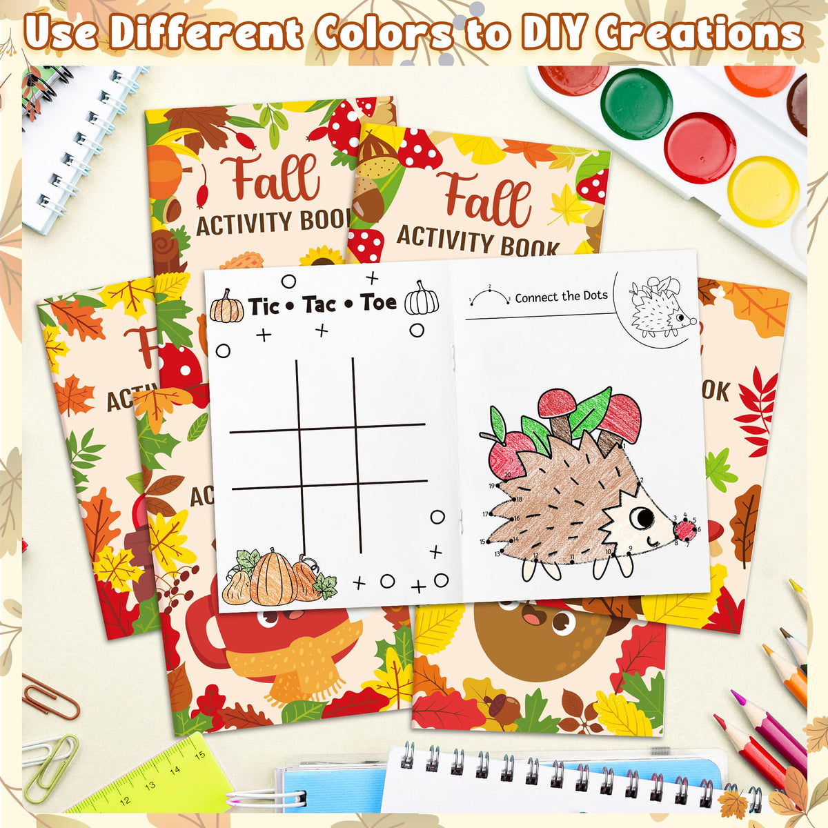 X1zuue Fall Activity Books for Kids – 24-Pack Autumn Coloring, Mazes, Word Scrambles & Party Favors