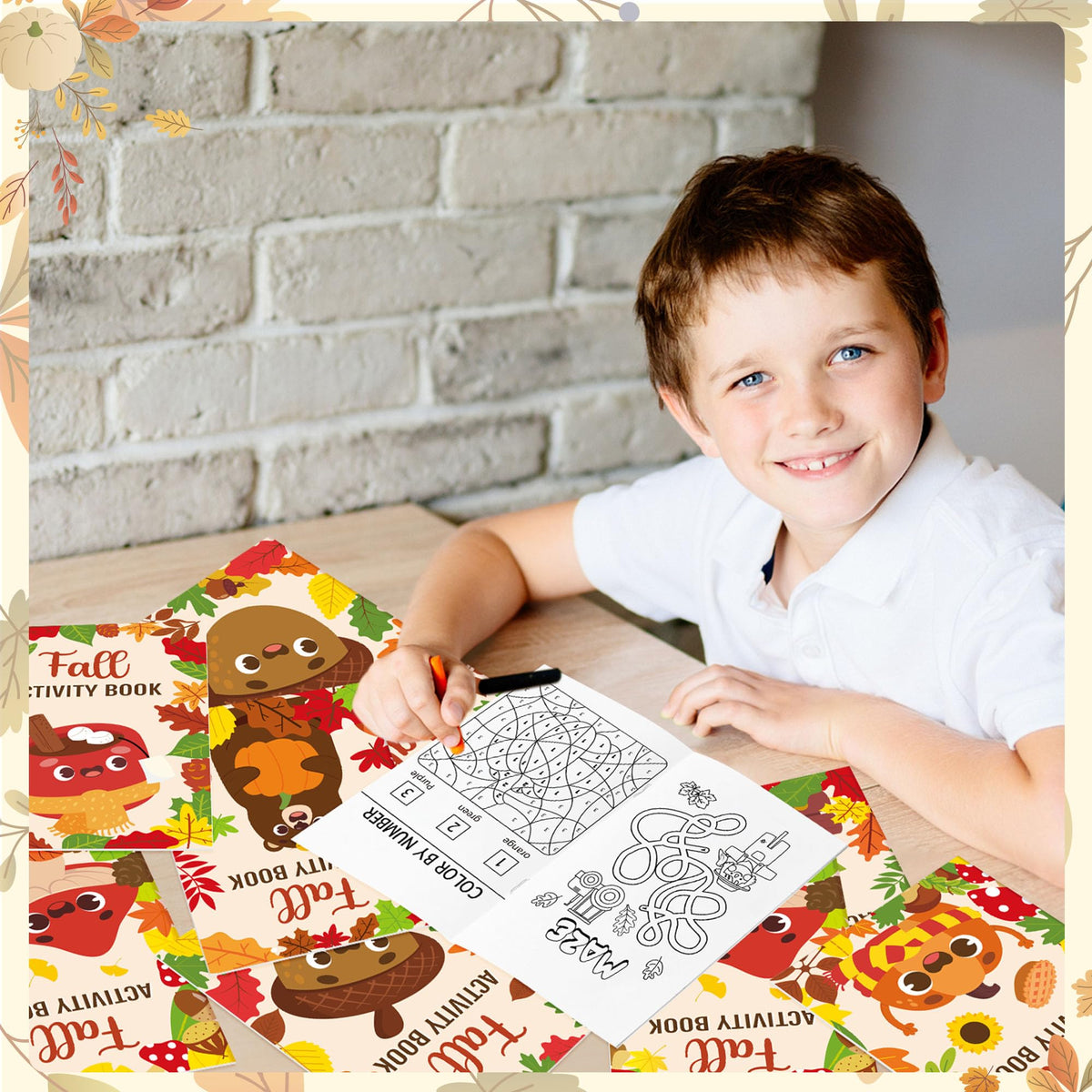 X1zuue Fall Activity Books for Kids – 24-Pack Autumn Coloring, Mazes, Word Scrambles & Party Favors