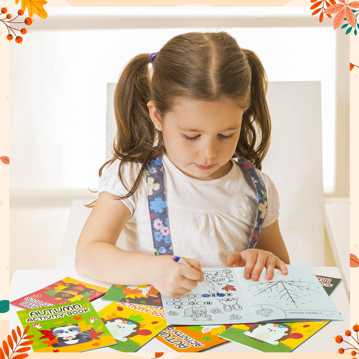 X1zuue Fall Animal Activity Books for Kids – Autumn Coloring, Mazes & Word Games Set