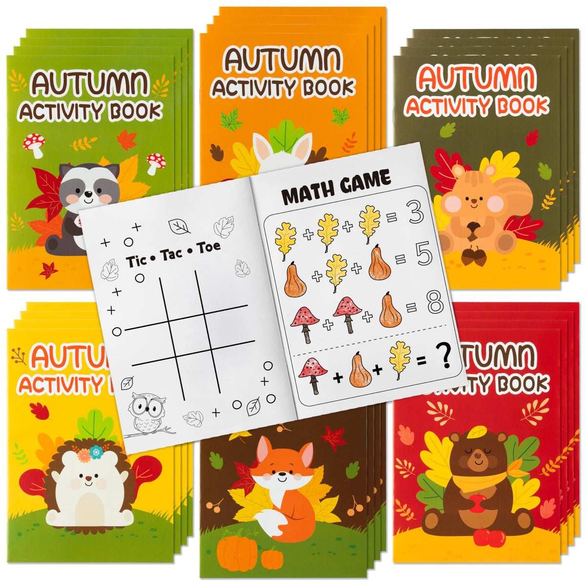 X1zuue Fall Animal Activity Books for Kids – Autumn Coloring, Mazes & Word Games Set