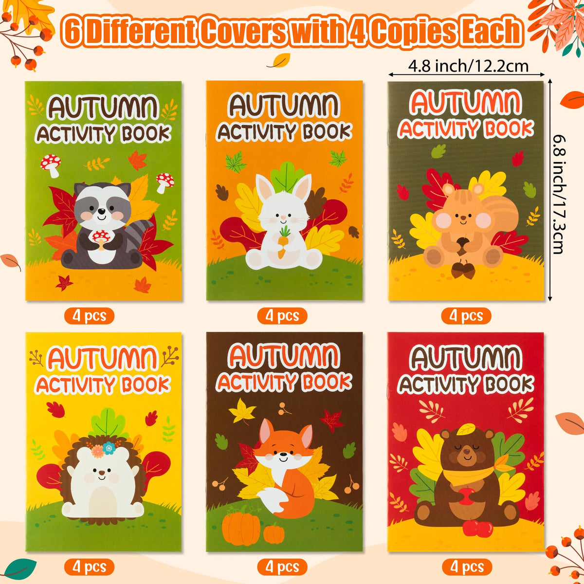 X1zuue Fall Animal Activity Books for Kids – Autumn Coloring, Mazes & Word Games Set