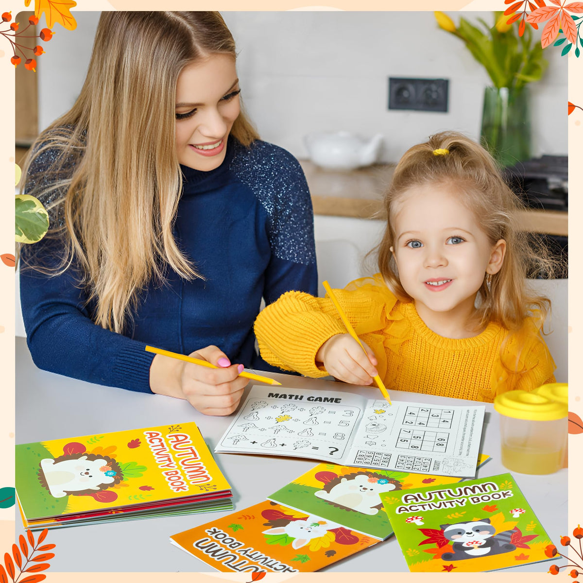 X1zuue Fall Animal Activity Books for Kids – Autumn Coloring, Mazes & Word Games Set