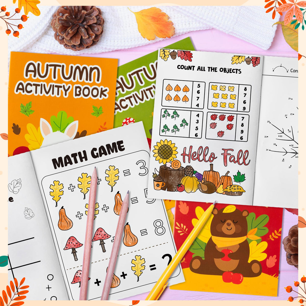 X1zuue Fall Animal Activity Books for Kids – Autumn Coloring, Mazes & Word Games Set