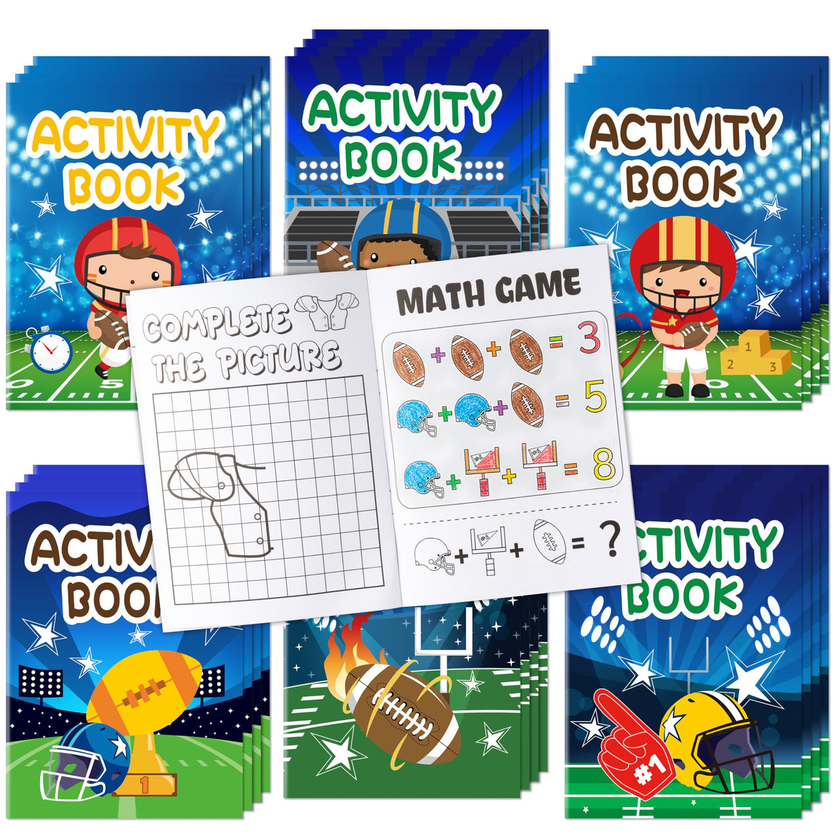 X1zuue Football Activity Books for Kids — 24 Mini Games in a Portable 7x5 Set