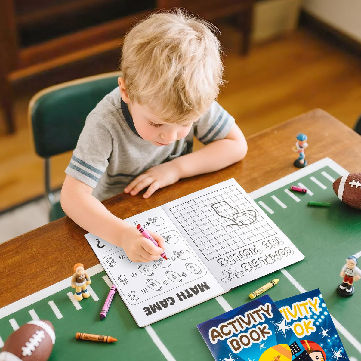 X1zuue Football Activity Books for Kids — 24 Mini Games in a Portable 7x5 Set