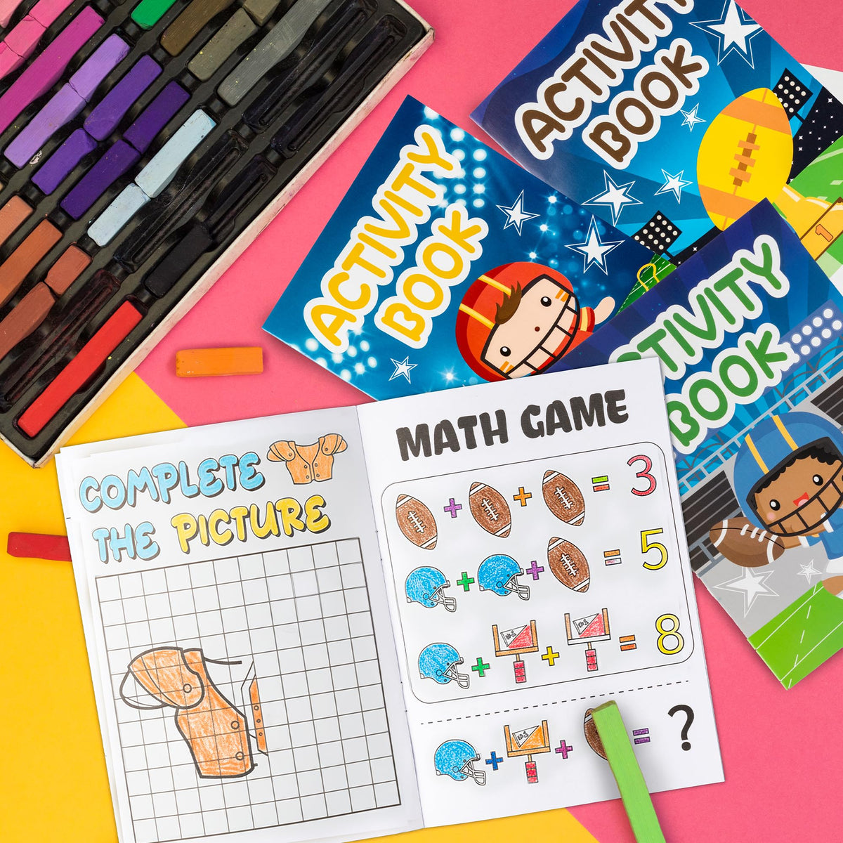X1zuue Football Activity Books for Kids — 24 Mini Games in a Portable 7x5 Set