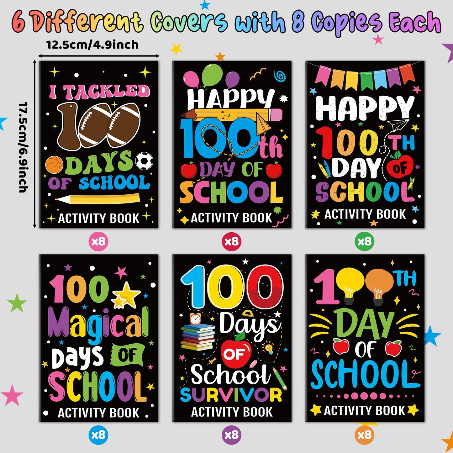 X1zuue Black 100th Day of School Activity Books – 24 Mini Games for Classrooms, DIY Gifts & Party Favors