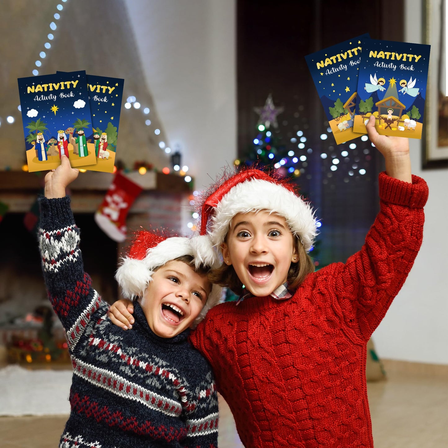 X1zuue Nativity Activity Books for Kids – 24 Mini Christmas Games & Coloring Set