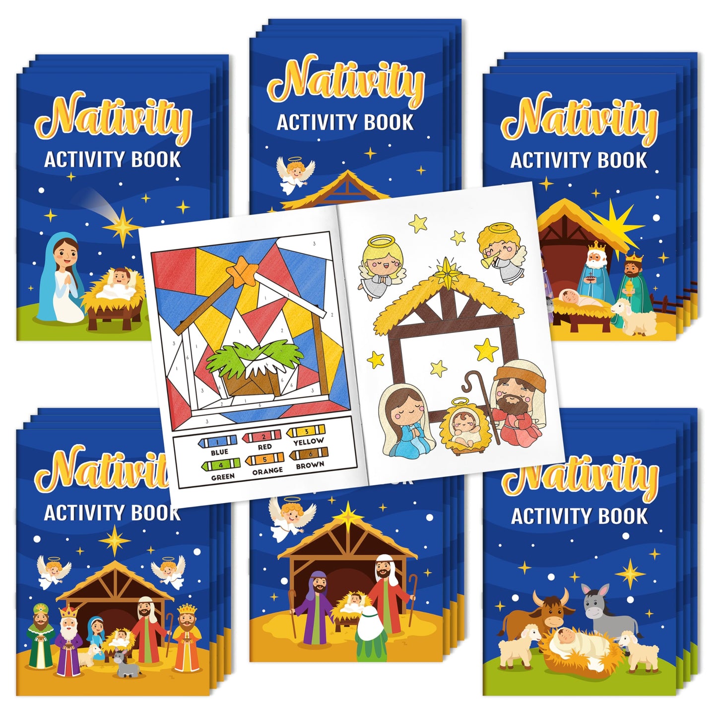 X1zuue Nativity Activity Books for Kids | 24 Mini Christmas Coloring, Mazes & Word Games