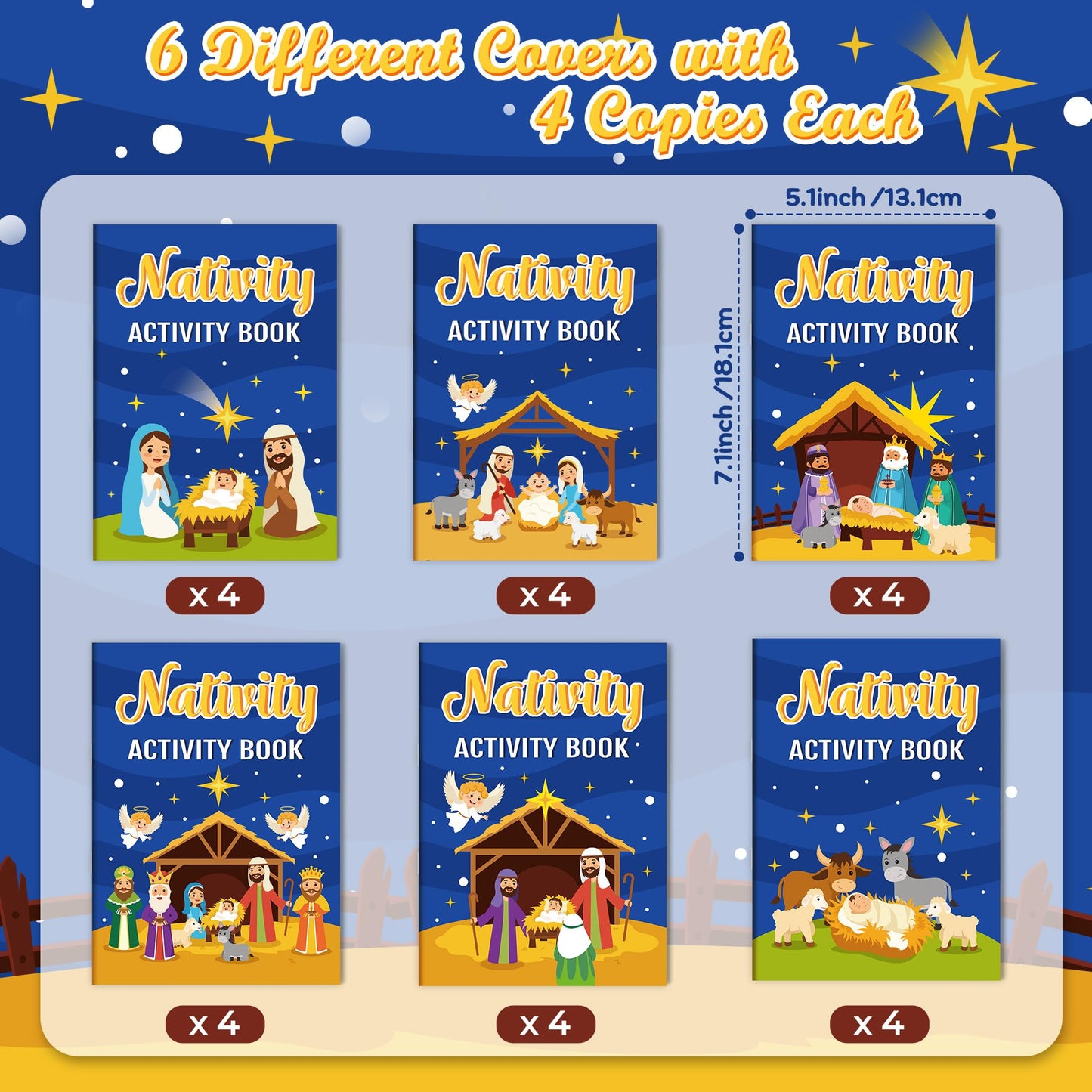 X1zuue Nativity Activity Books for Kids | 24 Mini Christmas Coloring, Mazes & Word Games